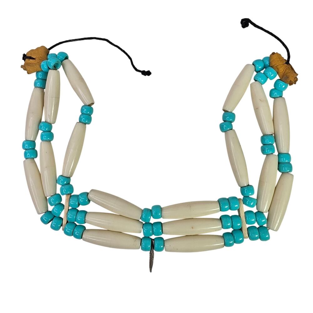 Vintage Tribal Native Beaded Necklace Wrap NO CLASP 21" w/ Metal Feather Charm